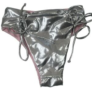 Karmas Bikini Bottom Silver Metallic Lace Up Sides Size XS